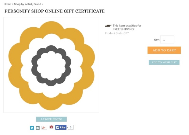 Personify Shop online gift certificate